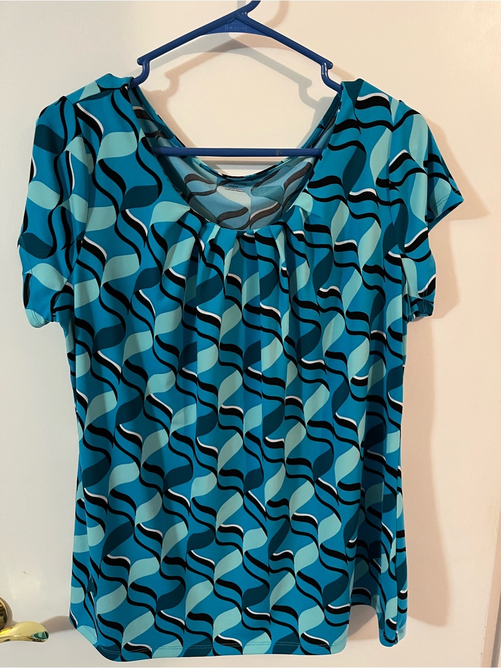 Worthington Teal & Navy Wave-Print Short Sleeve Top OX